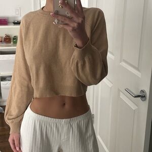 Subdued Tan Brown Cropped Sweater